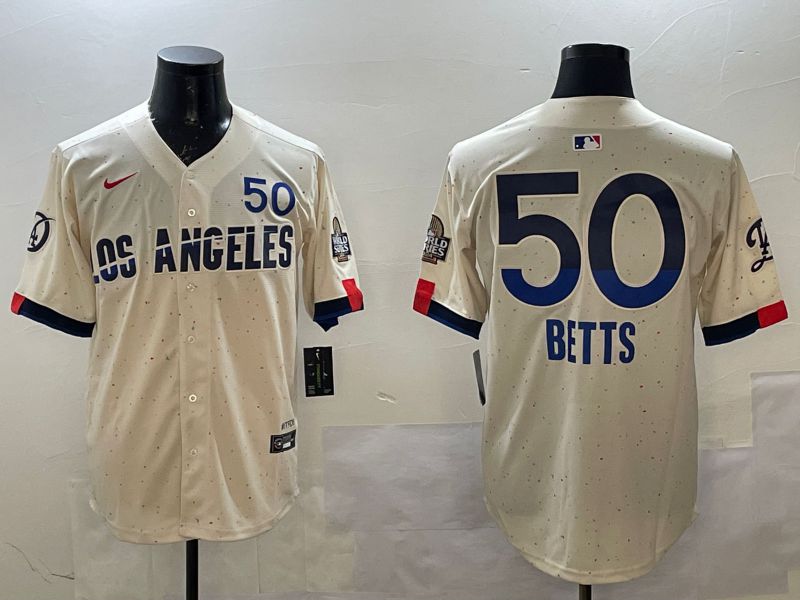 Men Los Angeles Dodgers 50 Betts Cream Fashion city 2025 Nike MLB Jersey style 1